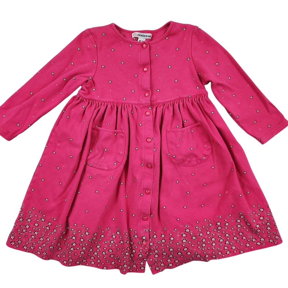 Christie Brooks Girls Size 6 Pink Floral Button Front Sparkle Dress Vintage Y2K